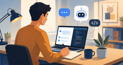 AI prompt specialist writing and testing prompts on a laptop